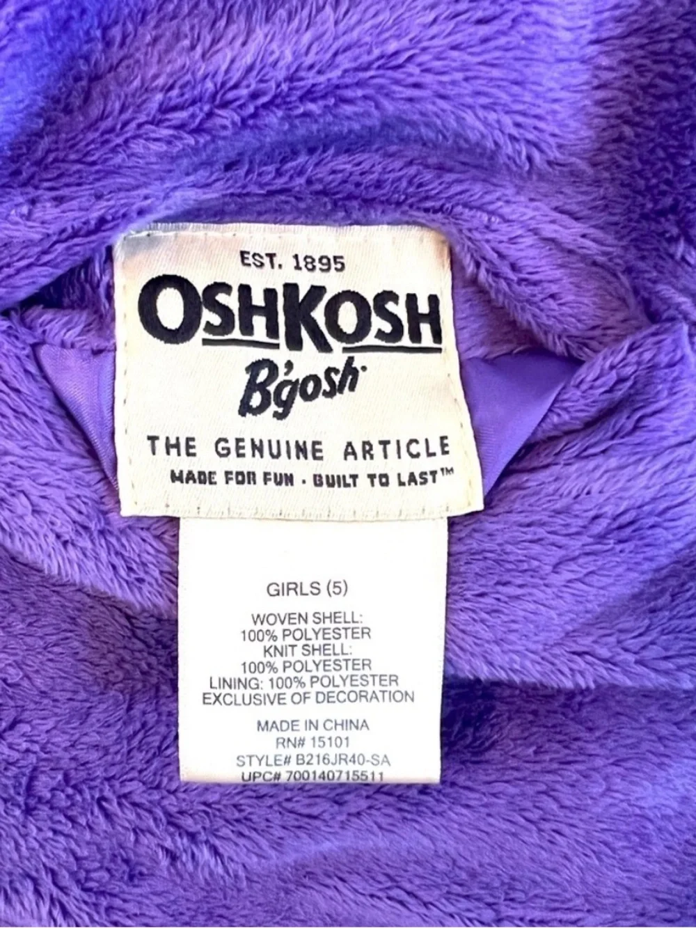 OshKosh B’gosh girls size 5 ✨Fully Reversible✨ fleece windbreaker jacket